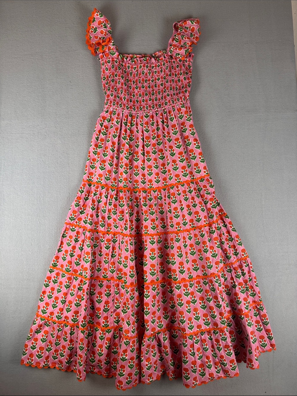 Pink City Marigold Buta Jessica Smocked Dress 
Size: Small